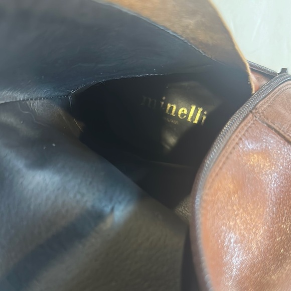 NWOT Minelli Naina cognac Brown Leather 2 toned Knee-High Boots w heel zipper - Picture 10 of 13